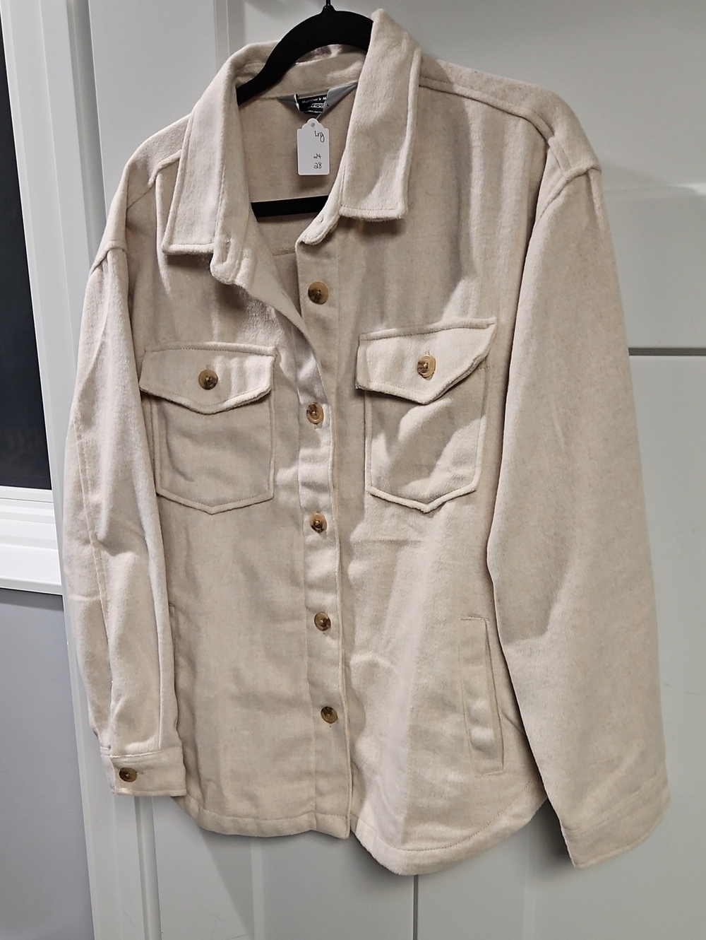 Beige Button-Front Shirt Jacket with Chest Pockets